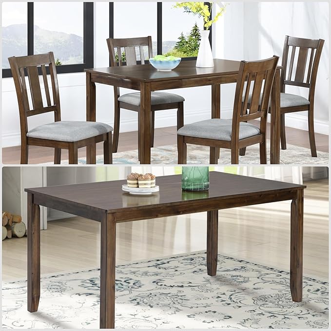 Dining Table for 4, Wooden Rectangular Kitchen Table - Image 4