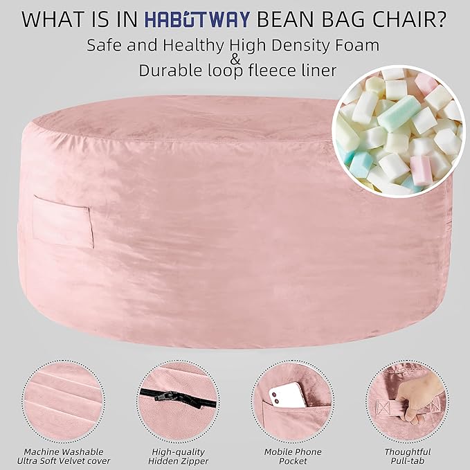 HABUTWAY Bean Bag Chair: Giant 5' Memory Foam Furniture Bean Bag Chairs - Image 4