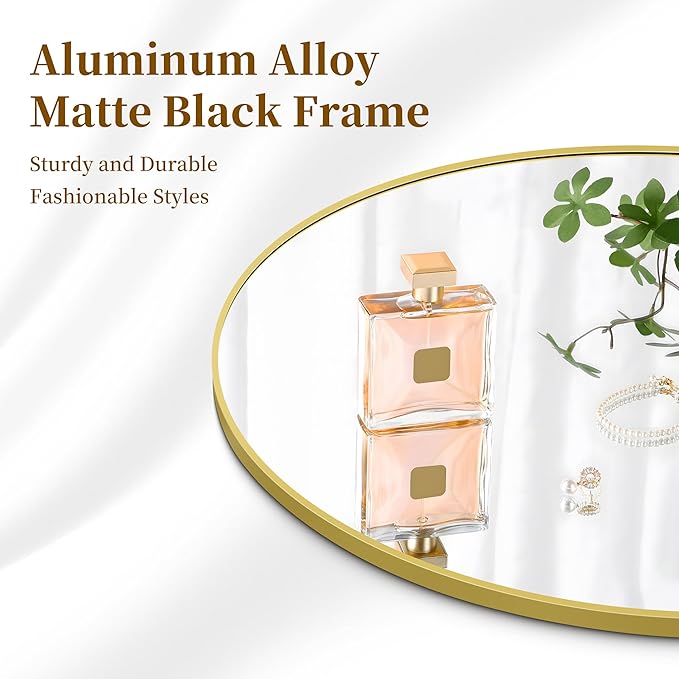Gold Round Mirror, 39 Inch Wall Mounted Aluminum Alloy Metal Frame Mirror - Image 5