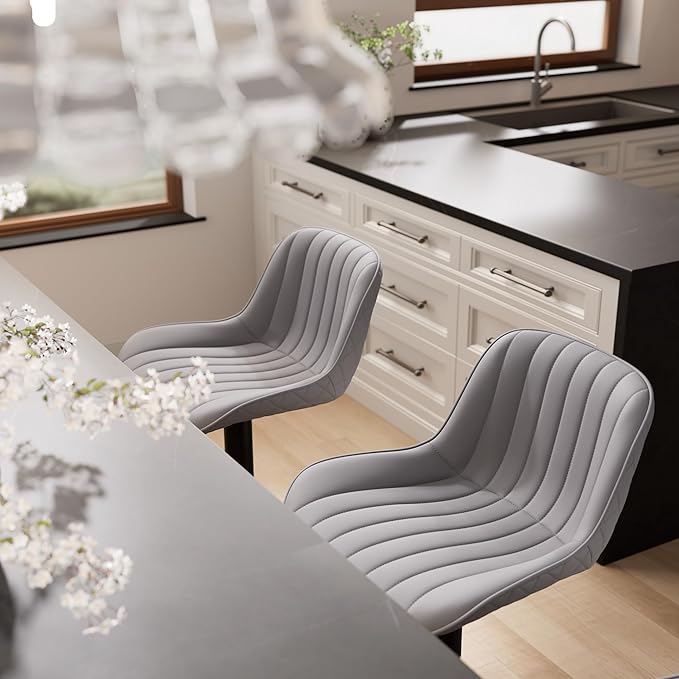 YOUNIKE Grey Bar Stools Set of 2 Kitchen Counter Height Barstools - Image 6