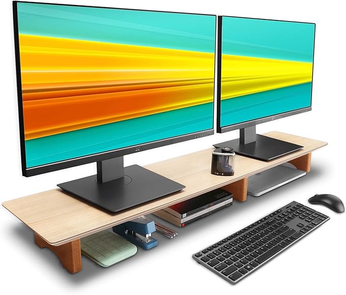 Aothia Large Dual Monitor Stand Riser, Solid Wood Desk Shelf by Aothia