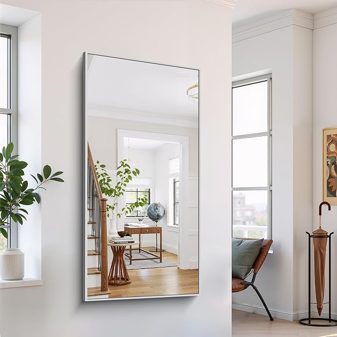 YIROMAN Bathroom Mirror 60"x30", Large Brushed Silver Bathroom Mirror - Image 5