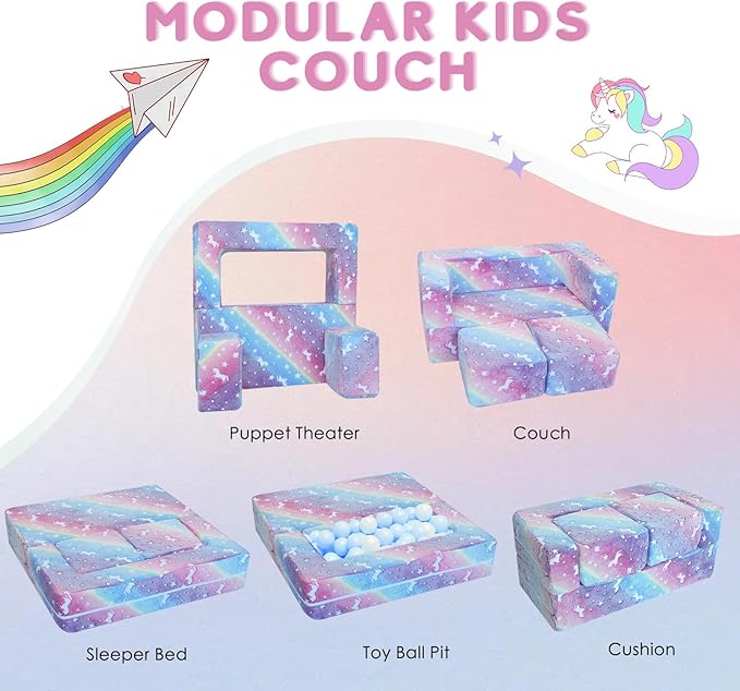 MeMoreCool Glow in The Dark Kids Couch, Rainbow Fold Out Toddler Sofa, Modular - Image 4