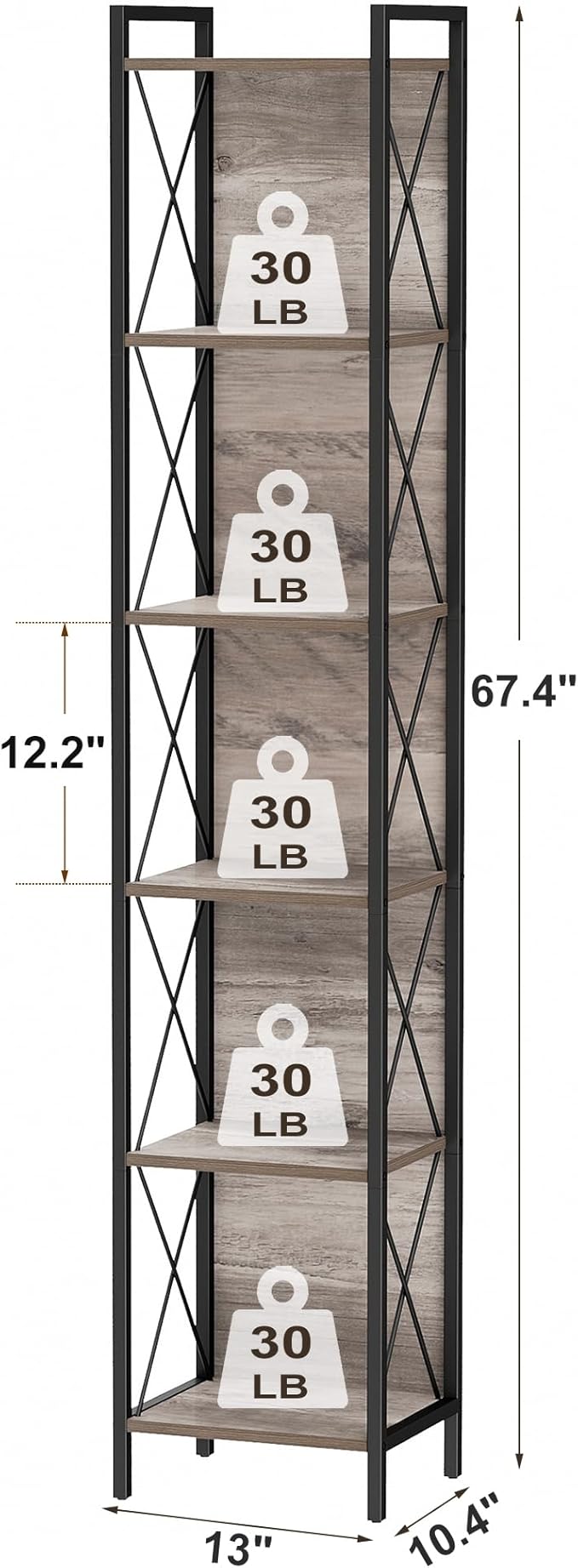Homhedy 6 Tier Bookshelf Bookcase, Tall Narrow Bookshelf - Image 3