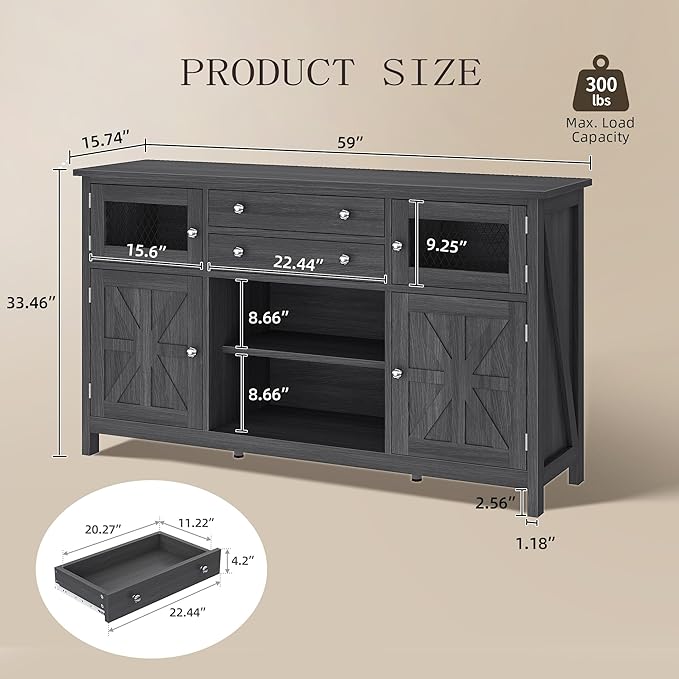 YITAHOME Farmhouse TV Stand for TVs up to 65", Rustic TV Media Console for - Image 3