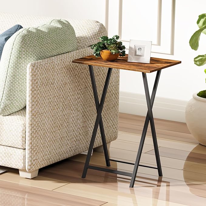 HOOBRO Folding TV Tray Tables, Industrial Side Table - Image 9