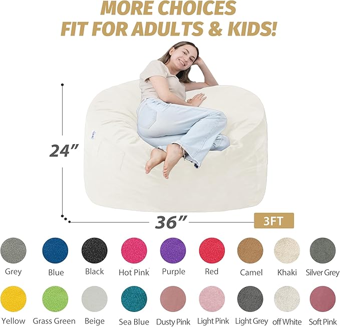 3FT Bean Bag Chair with Ultra Soft Velvet Cover Bean Bag Sofa with Memory Foam - Image 2