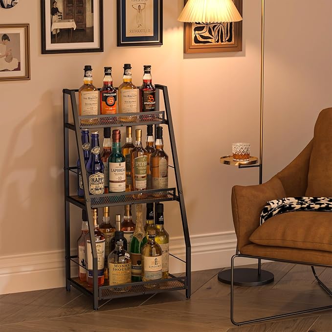 3-Tier Trapezoid Liquor Stand for Home Bar, Stepped Wine Rack Freestanding - Image 2