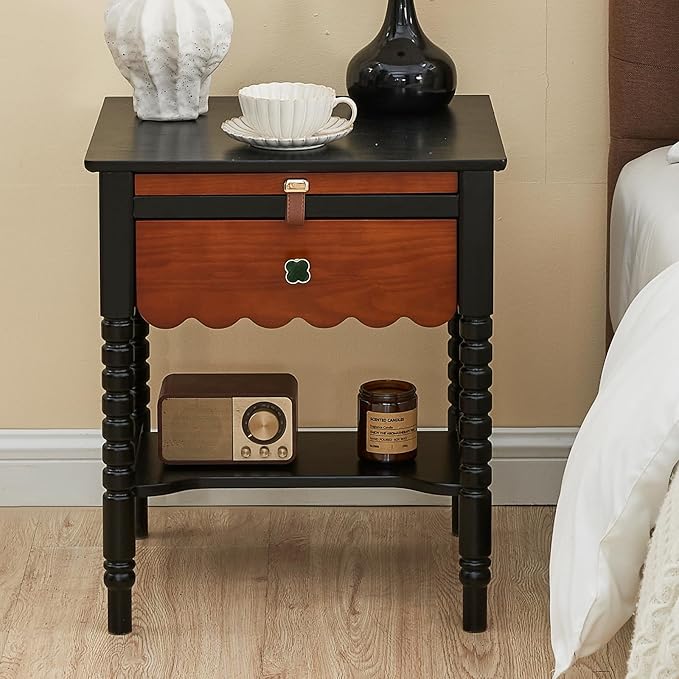 Uniclinens Mid Century Modern Nightstand Two-Tone Bedside Table by Uniclinens