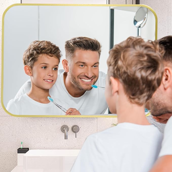 30x36 Inch Gold Mirror, Framed Rectangle Mirror - Image 3