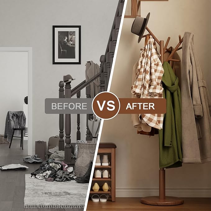 Coat Rack, Solid Wood Coat Rack Freestanding - Image 8