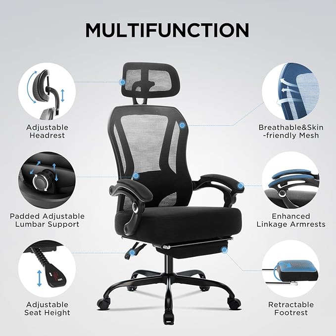 Ergonomic Office Chair with Footrest, Ultra Thick Reclining Office Desk Chair - Image 5