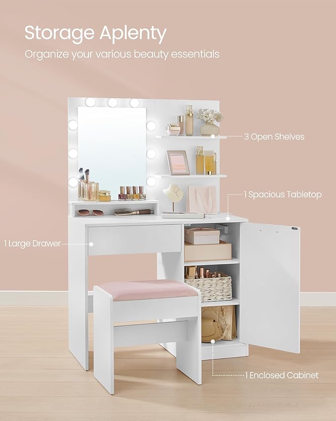 VASAGLE Vanity Desk with Mirror and Lights, 35.4-Inch Wide Makeup Vanity with - Image 5