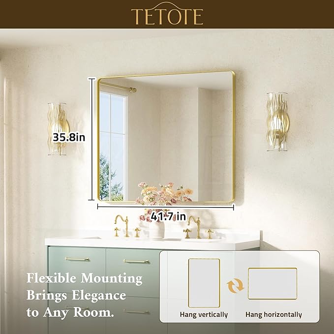 TETOTE Gold Vanity Mirror 42 x 36 Brushed Gold Metal Framed Vanity Mirror - Image 7