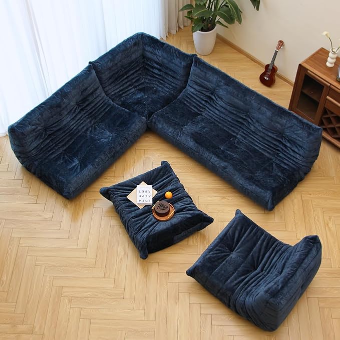 N&V Ottoman, Mid Century Armless Floor Sofa, Soft Premium Chenille Floor Lounge - Image 3