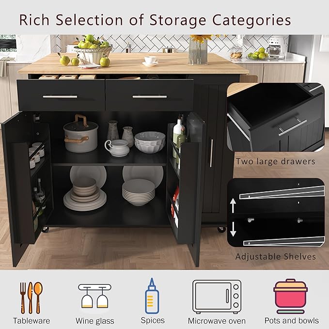 46" Kitchen Island with Drop Leaf, Dining Storage Cart W/ 3 Tier Pull Out - Image 3