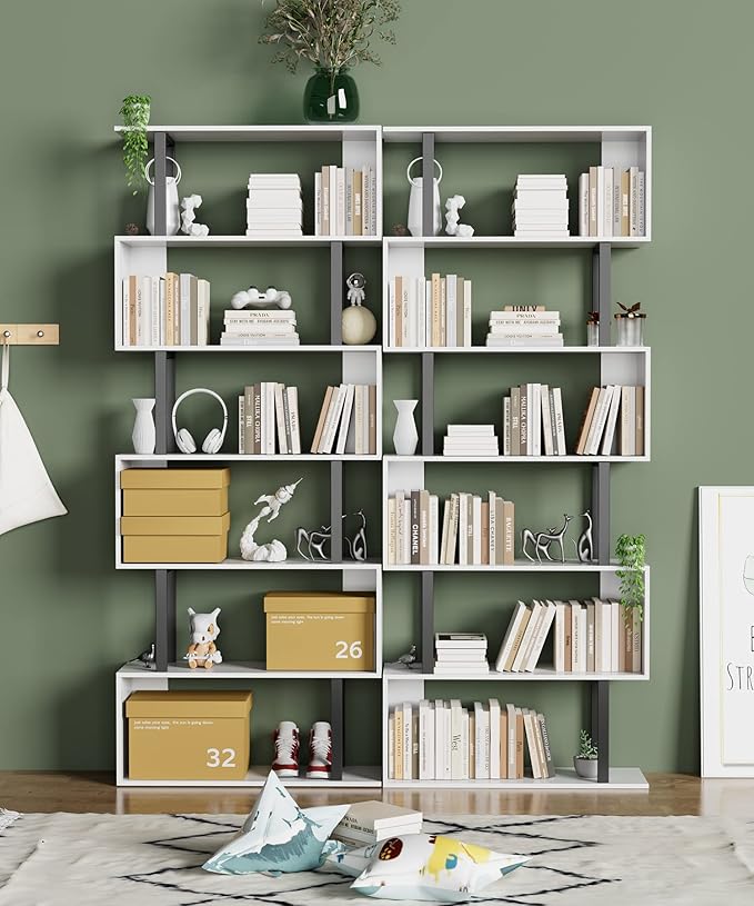 Gadroad 6 Tier Geometric Bookcase, S Shaped Bookshelf, Wood Decorative Storage - Image 2