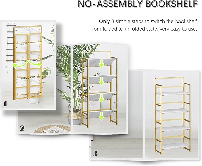 4NM No Assembly Folding Bookshelf, 4-Shelf 54" H Collapsible Foldable Bookcase - Image 6
