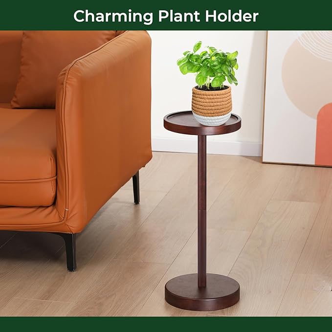 Solid Acacia Wood Pedestal End Table - Image 7