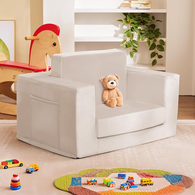 Kids Couch, 2-in-1 Toddler Chair Comfy 1-3 Years, Convertible Kids Chair - Image 2