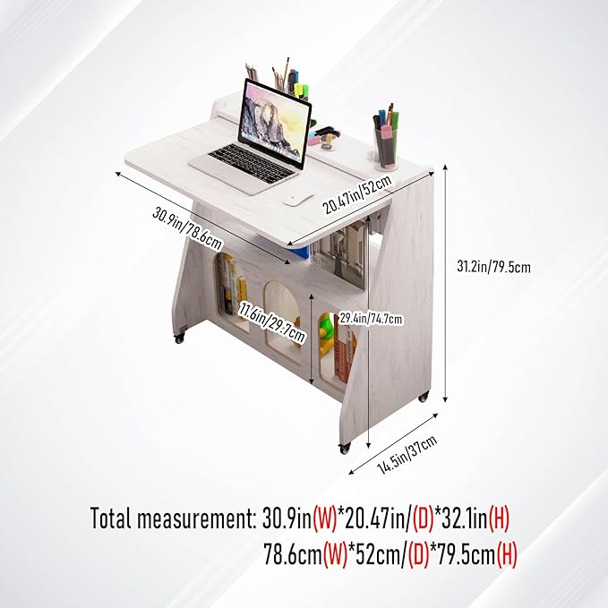 Pmnianhua Farmhouse Portable Desk on Wheels, Mobile Workstation, Rolling - Image 2