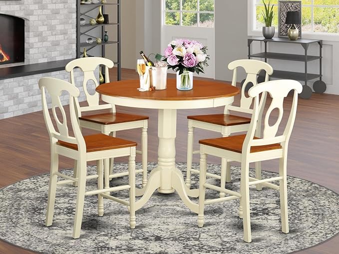 East West Furniture JAKE5-WHI-W 5 Piece Kitchen Counter Height Dining Table Set - Image 7