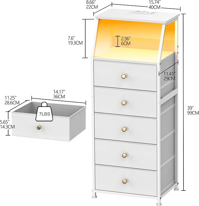 Tohomeor Dresser with Fabric Drawers Nightstand with 2 Tier Shelf Storage Tower - Image 3
