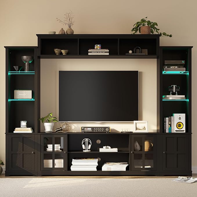 Wall Unit TV Stand with Storage & LED Lights, Large Entertainment Center with - Image 2