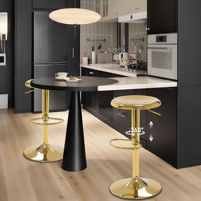 Bar Stools - 2 Pack, Adjustable Swivel Height Counter Bar Stool, Modern Metal - Image 2