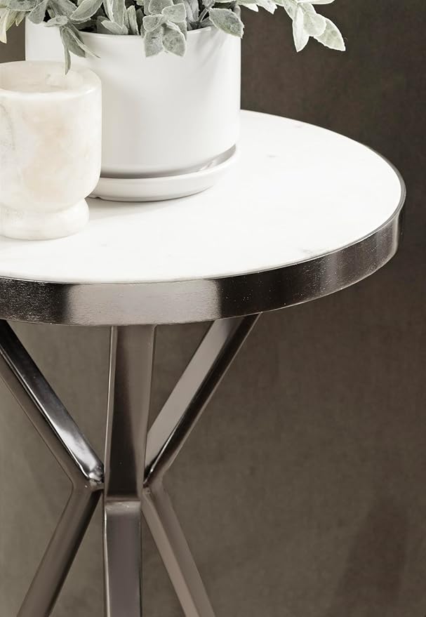 Kate and Laurel Gribben Modern Round Marble Side Table, Tripod-Base Bedside - Image 6