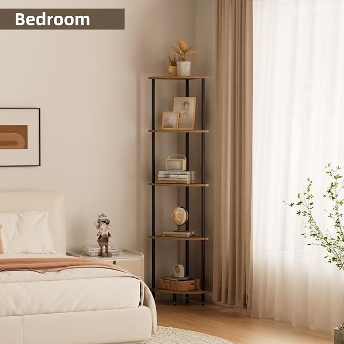 5 Tier Corner Shelf, Bookcase for Small Spaces, Corner Display Shelf, Plant - Image 5