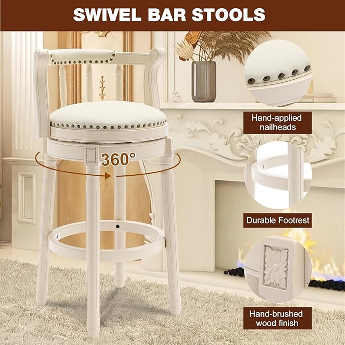 CozyRain Bar Stools Modern Swivel Barstools, Kitchen Counter Genuine Leather - Image 6