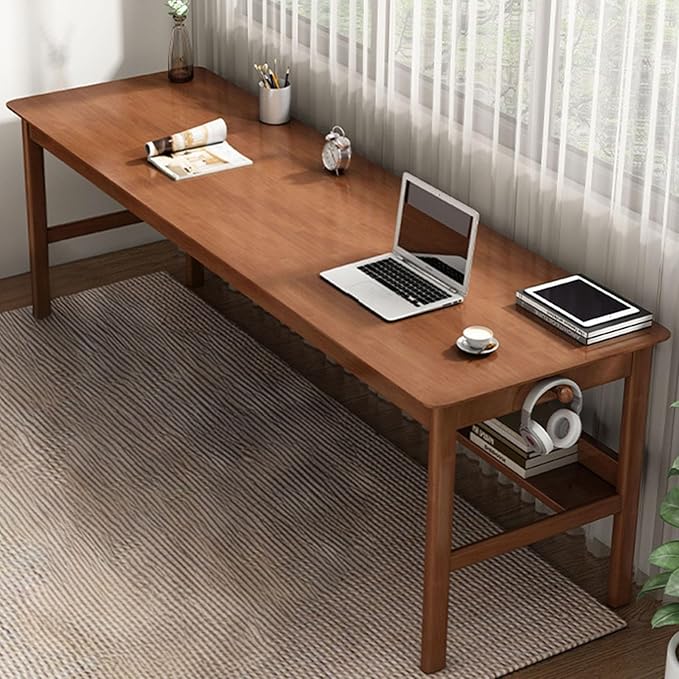 Solid Wood Long Desk 63 inch Home Office Work Desk, 2-Person Simple Writing - Image 3