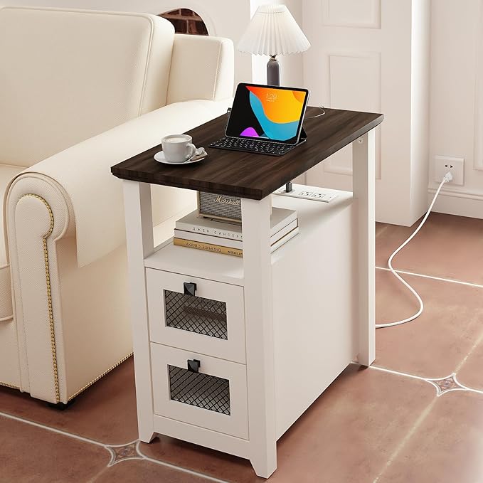 Farmhouse XXL End Table with Charging Station, Narrow Side Table with USB Ports - Image 5