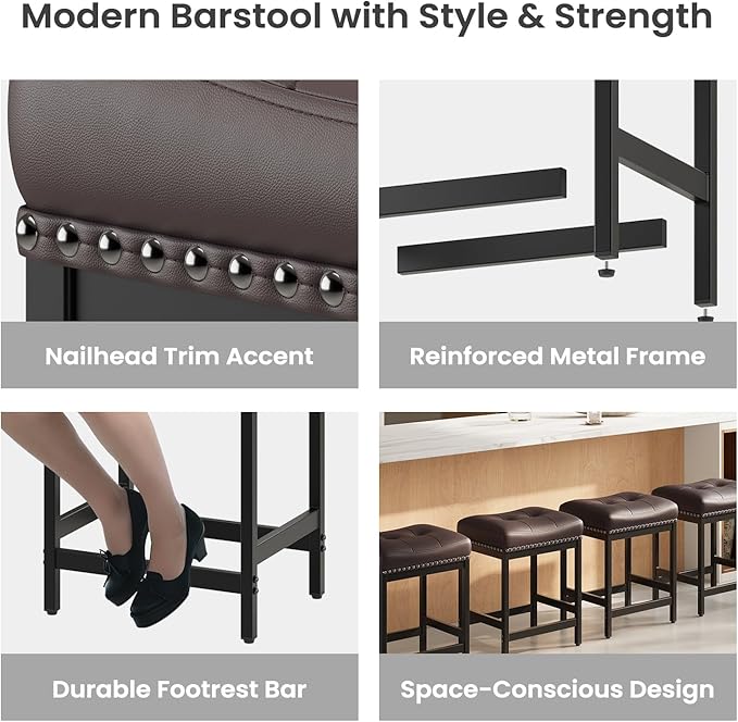 MALOL Set of 6 Saddle Bar Stools Counter Height 24.4”, Backless Barstools - Image 4