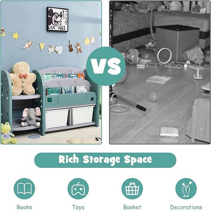 Costzon Kids Toy Storage Organizer, Toddler Bookshelf Cabinet w/ 2-Tier - Image 9