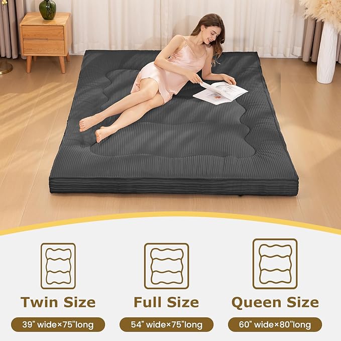 Japanese Floor Mattress, Corduroy Foldable Floor Pad, Roll Up Tatami Mat - Image 4