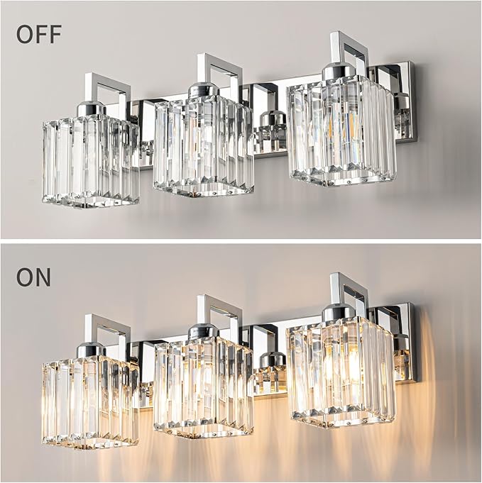 Modern Bathroom Vanity Light 3-Lights Chrome Crystal Wall Lamp Bathroom Modern - Image 4