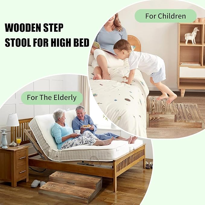 Wooden 2 Step Stool for High Beds, Moderate & Applicable 2-Step Stools for - Image 6