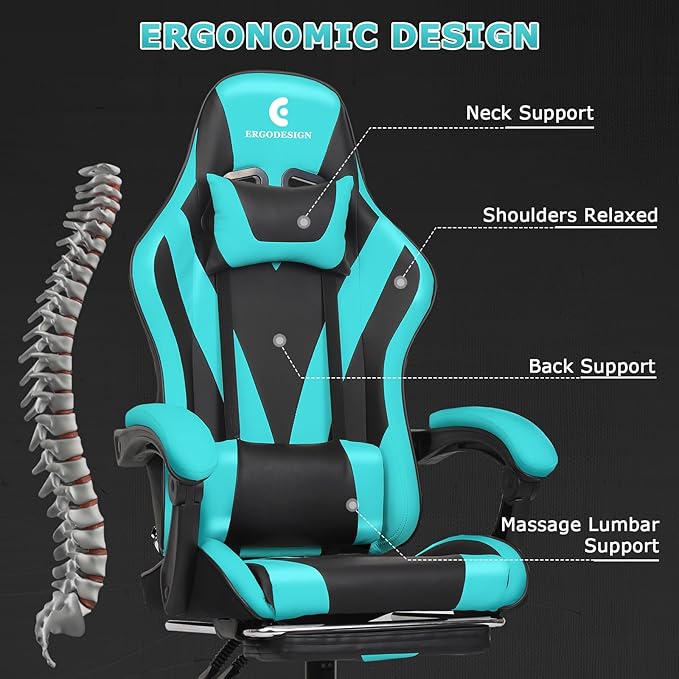 Gaming Chair with Linkage Armrest & Footrest, High Back Video Gaming Chair - Image 4