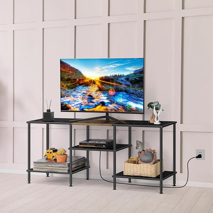 Small TV Stand with Power Outlet, Industrial TV Media Console with Storage - Image 5