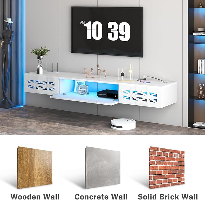 Floating TV Stand, Floating Wall Mounted TV Shelf Modern High Gloss tv Cabinet - Image 3