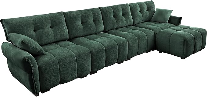 Modern Chenille Fabric 4-Seat Sofa w/Ottoman+2 Pillows, Premium Upholstery - Image 5
