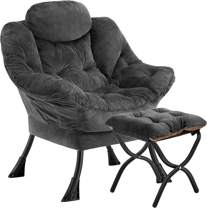 Lazy Chair with Folding Ottoman, Leisure Sofa Chair, Soft Fabric Armchair with by Congermom