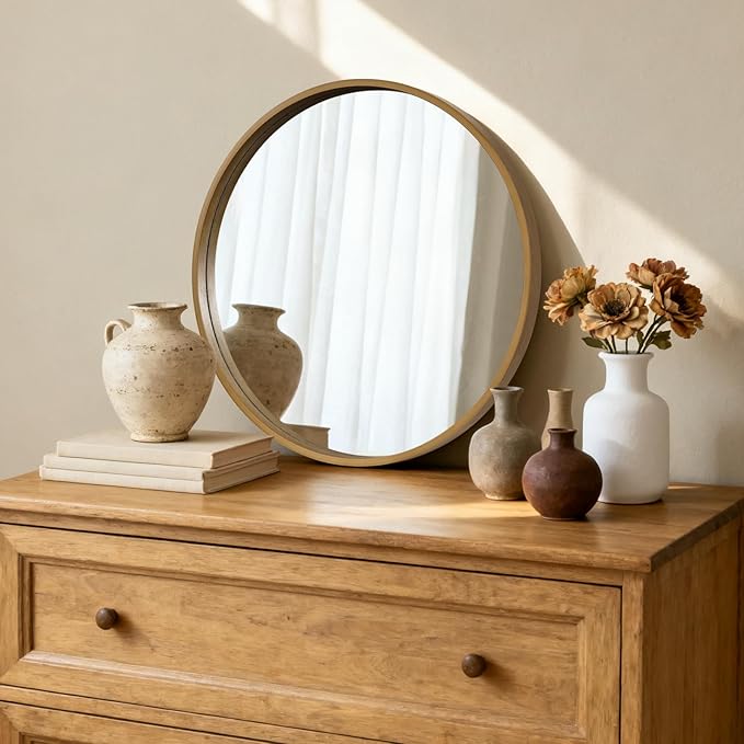 HOMECOOKIN Round Wood Mirror 24 inch Circle Wall Mirror - Image 5