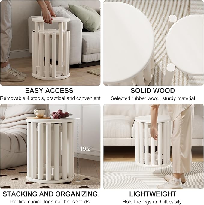 Stackable Stools Set of 4, Wood Stool 18 Inch Stool Stackable Side Tables - Image 5