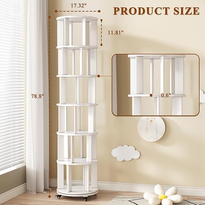 6 Tier Rotating Bookshelf Tower Spinning Bookshelf - Image 2