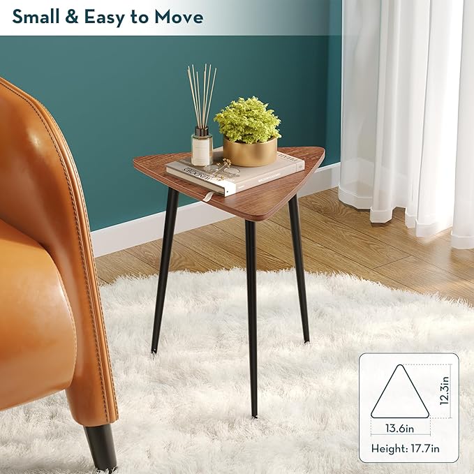 SAYGOER Small Triangle Side Table, Mid Century Modern Walnut End Table - Image 3