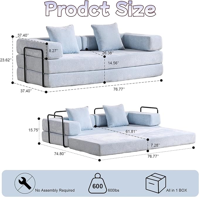 Convertible Sofa Bed, Compression Futon Sofa - Image 3