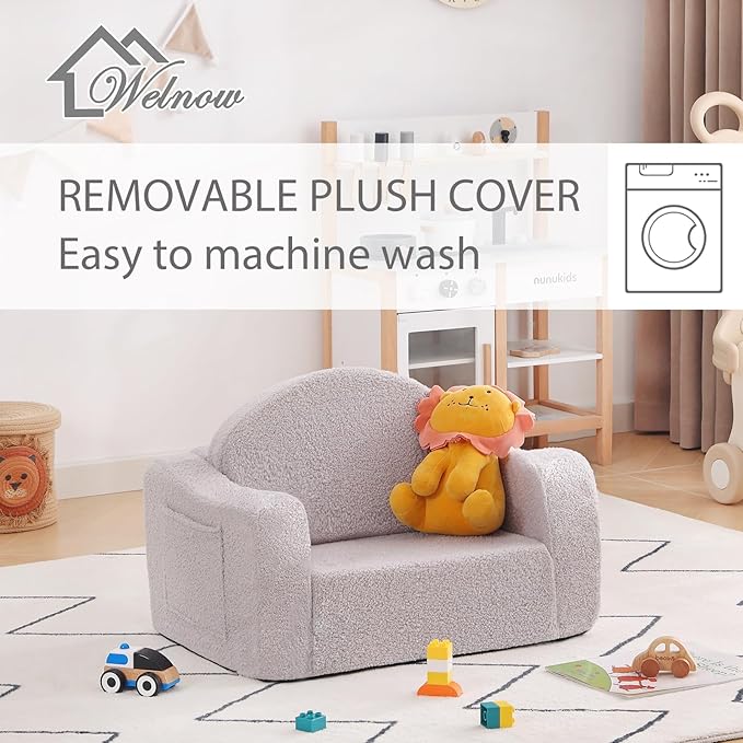 Welnow Kids Sofa, 2-in-1 Soft Sherpa Toddler Chair, Convertible Toddler Couch - Image 5
